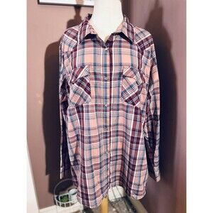 Wrangler Wrancher Pearl Snap Button Up Shirt Womens 3XL Western Plaid Vintage